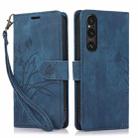 For Sony Xperia 1 V 5G 2023 Orchid Butterfly Embossed Leather Phone Case(Blue) - 1