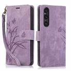 For Sony Xperia 1 V 5G 2023 Orchid Butterfly Embossed Leather Phone Case(Purple) - 1