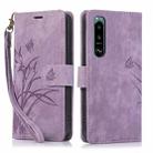 For Sony Xperia 5 IV Orchid Butterfly Embossed Leather Phone Case(Purple) - 1