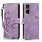 For Sony Xperia 5 V 5G Orchid Butterfly Embossed Leather Phone Case(Purple) - 1