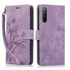 For Sony Xperia 10 III Orchid Butterfly Embossed Leather Phone Case(Purple) - 1