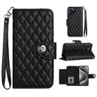 For iPhone 15 Pro Max Rhombic Texture Flip Leather Phone Case with Lanyard(Black) - 1