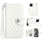 For iPhone 15 Pro Max Rhombic Texture Flip Leather Phone Case with Lanyard(White) - 1