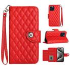 For iPhone 15 Pro Rhombic Texture Flip Leather Phone Case with Lanyard(Red) - 1