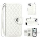For iPhone 14 Plus Rhombic Texture Flip Leather Phone Case with Lanyard(White) - 1