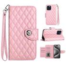 For iPhone 14 Pro Rhombic Texture Flip Leather Phone Case with Lanyard(Pink) - 1