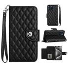 For iPhone 14 Pro Max Rhombic Texture Flip Leather Phone Case with Lanyard(Black) - 1