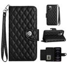 For iPhone 12 Pro Max Rhombic Texture Flip Leather Phone Case with Lanyard(Black) - 1