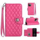 For iPhone 12 Pro Max Rhombic Texture Flip Leather Phone Case with Lanyard(Rose Red) - 1