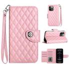 For iPhone 12 Pro Max Rhombic Texture Flip Leather Phone Case with Lanyard(Pink) - 1