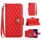For iPhone SE 2022 / 2020 / 8 / 7 Rhombic Texture Flip Leather Phone Case with Lanyard(Red) - 1