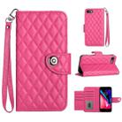 For iPhone SE 2022 / 2020 / 8 / 7 Rhombic Texture Flip Leather Phone Case with Lanyard(Rose Red) - 1