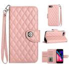 For iPhone SE 2022 / 2020 / 8 / 7 Rhombic Texture Flip Leather Phone Case with Lanyard(Coral Pink) - 1