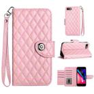 For iPhone SE 2022 / 2020 / 8 / 7 Rhombic Texture Flip Leather Phone Case with Lanyard(Pink) - 1