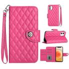 For iPhone 11 Rhombic Texture Flip Leather Phone Case with Lanyard(Rose Red) - 1