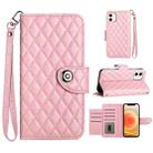 For iPhone 11 Rhombic Texture Flip Leather Phone Case with Lanyard(Pink) - 1