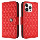 For iPhone 16 Pro Max Rhombic Texture Flip Leather Phone Case with Lanyard(Red) - 2