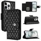 For iPhone 16 Pro Max Rhombic Texture Flip Leather Phone Case with Lanyard(Black) - 1