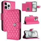 For iPhone 16 Pro Max Rhombic Texture Flip Leather Phone Case with Lanyard(Rose Red) - 1