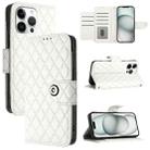 For iPhone 16 Pro Max Rhombic Texture Flip Leather Phone Case with Lanyard(White) - 1