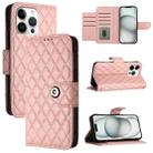 For iPhone 16 Pro Max Rhombic Texture Flip Leather Phone Case with Lanyard(Coral Pink) - 1