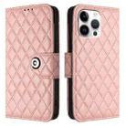 For iPhone 16 Pro Max Rhombic Texture Flip Leather Phone Case with Lanyard(Coral Pink) - 2