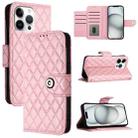 For iPhone 16 Pro Max Rhombic Texture Flip Leather Phone Case with Lanyard(Pink) - 1