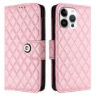 For iPhone 16 Pro Max Rhombic Texture Flip Leather Phone Case with Lanyard(Pink) - 2