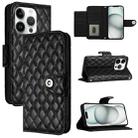 For iPhone 16 Pro Rhombic Texture Flip Leather Phone Case with Lanyard(Black) - 1