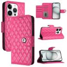 For iPhone 16 Pro Rhombic Texture Flip Leather Phone Case with Lanyard(Rose Red) - 1