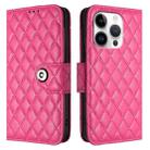 For iPhone 16 Pro Rhombic Texture Flip Leather Phone Case with Lanyard(Rose Red) - 2