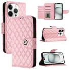 For iPhone 16 Pro Rhombic Texture Flip Leather Phone Case with Lanyard(Pink) - 1