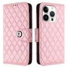 For iPhone 16 Pro Rhombic Texture Flip Leather Phone Case with Lanyard(Pink) - 2