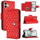 For iPhone 16 Plus Rhombic Texture Flip Leather Phone Case with Lanyard(Red) - 1