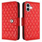 For iPhone 16 Plus Rhombic Texture Flip Leather Phone Case with Lanyard(Red) - 2