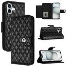 For iPhone 16 Plus Rhombic Texture Flip Leather Phone Case with Lanyard(Black) - 1