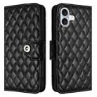 For iPhone 16 Plus Rhombic Texture Flip Leather Phone Case with Lanyard(Black) - 2