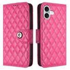 For iPhone 16 Plus Rhombic Texture Flip Leather Phone Case with Lanyard(Rose Red) - 2