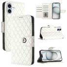 For iPhone 16 Plus Rhombic Texture Flip Leather Phone Case with Lanyard(White) - 1