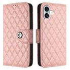 For iPhone 16 Plus Rhombic Texture Flip Leather Phone Case with Lanyard(Coral Pink) - 2