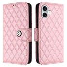 For iPhone 16 Plus Rhombic Texture Flip Leather Phone Case with Lanyard(Pink) - 2