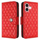 For iPhone 16 Rhombic Texture Flip Leather Phone Case with Lanyard(Red) - 2