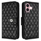 For iPhone 16 Rhombic Texture Flip Leather Phone Case with Lanyard(Black) - 2