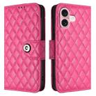 For iPhone 16 Rhombic Texture Flip Leather Phone Case with Lanyard(Rose Red) - 2