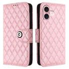For iPhone 16 Rhombic Texture Flip Leather Phone Case with Lanyard(Pink) - 2