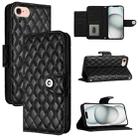 For iPhone SE 2024 Rhombic Texture Flip Leather Phone Case with Lanyard(Black) - 1