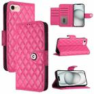 For iPhone SE 2024 Rhombic Texture Flip Leather Phone Case with Lanyard(Rose Red) - 1