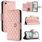 For iPhone SE 2024 Rhombic Texture Flip Leather Phone Case with Lanyard(Coral Pink) - 1