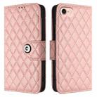 For iPhone SE 2024 Rhombic Texture Flip Leather Phone Case with Lanyard(Coral Pink) - 2