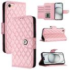 For iPhone SE 2024 Rhombic Texture Flip Leather Phone Case with Lanyard(Pink) - 1